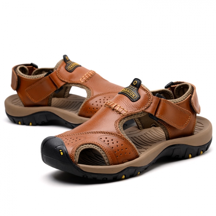Luxury Casual Leather Sandals Men Fashion Genuine Leather Beach Sandal Split Flip Flop Leisure Shoes