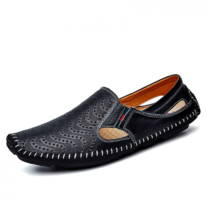 Big Size Men Driving Shoes Genuine Leather Hollow Quality Peas Shoes Soft Men Comfortable Loafers