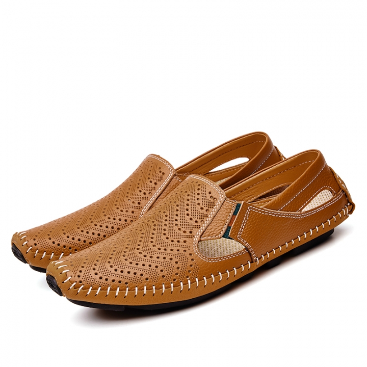 Big Size Men Driving Shoes Genuine Leather Hollow Quality Peas Shoes Soft Men Comfortable Loafers