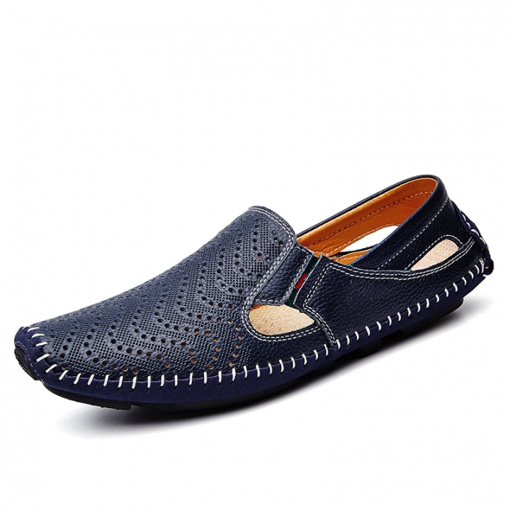 Big Size Men Driving Shoes Genuine Leather Hollow Quality Peas Shoes Soft Men Comfortable Loafers