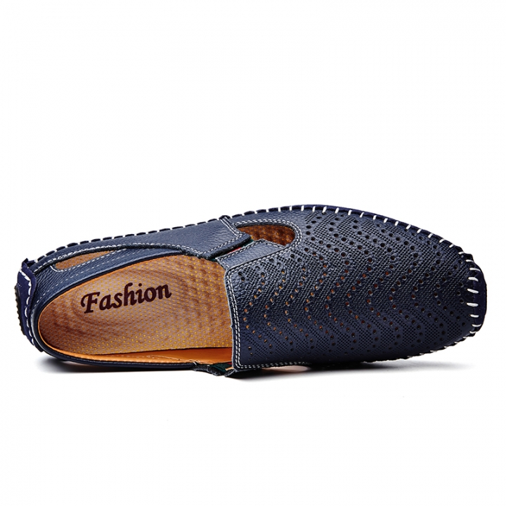 Big Size Men Driving Shoes Genuine Leather Hollow Quality Peas Shoes Soft Men Comfortable Loafers