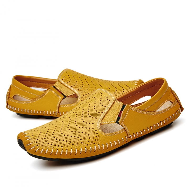 Big Size Men Driving Shoes Genuine Leather Hollow Quality Peas Shoes Soft Men Comfortable Loafers