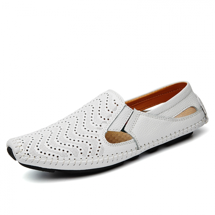 Big Size Men Driving Shoes Genuine Leather Hollow Quality Peas Shoes Soft Men Comfortable Loafers