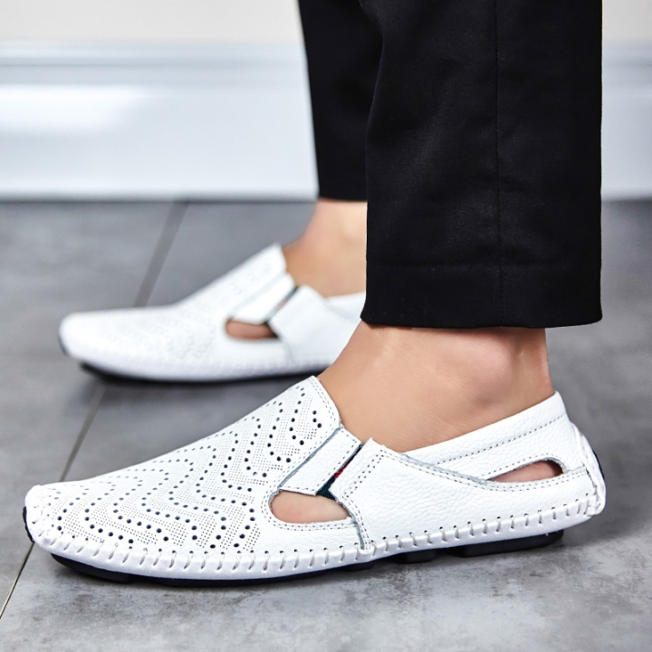 Big Size Men Driving Shoes Genuine Leather Hollow Quality Peas Shoes Soft Men Comfortable Loafers
