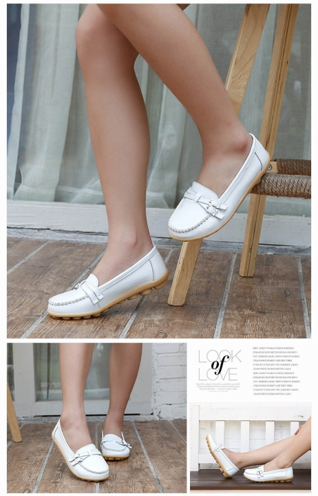 Women Leather Shoes Spring Comfortable Leisure Shoes Non-slip Soft Lady Flat Loafers Plus Size Shoes