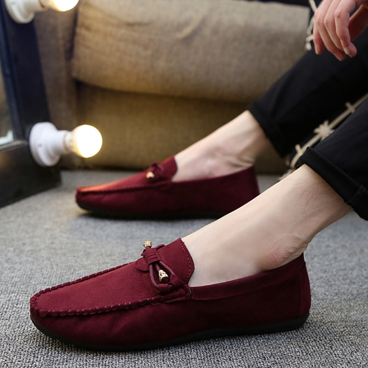 Men Business Suede Leather Shoes Comfortable Leisure Loafers Casual Driving Leather Peas Shoes
