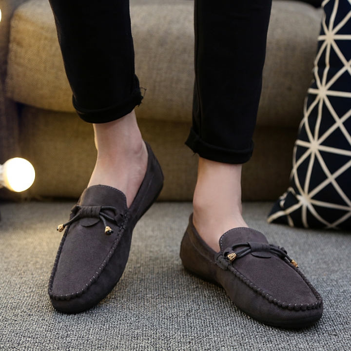 Men Business Suede Leather Shoes Comfortable Leisure Loafers Casual Driving Leather Peas Shoes