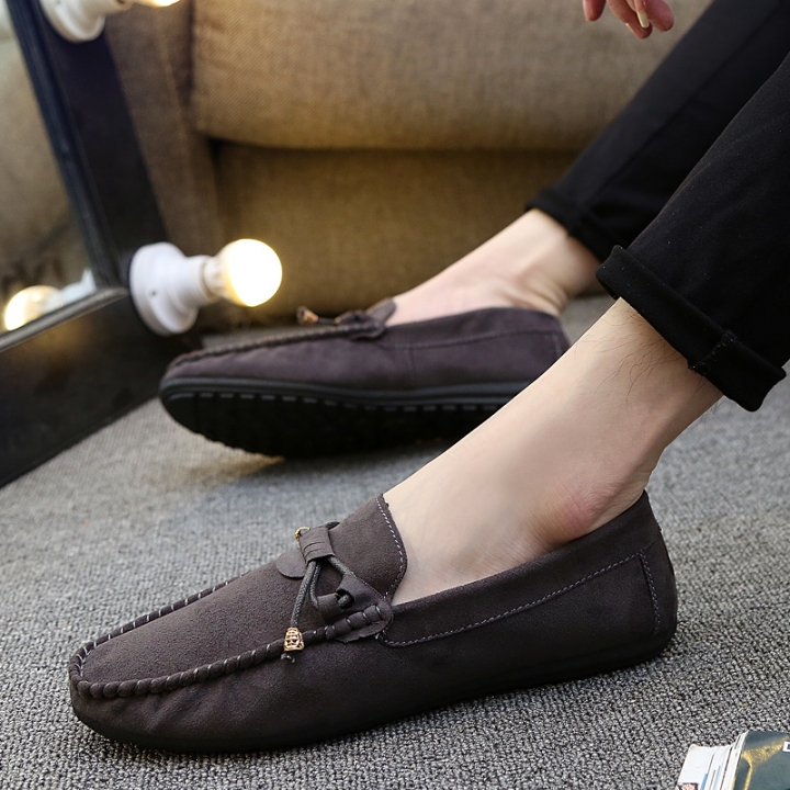 Men Business Suede Leather Shoes Comfortable Leisure Loafers Casual Driving Leather Peas Shoes