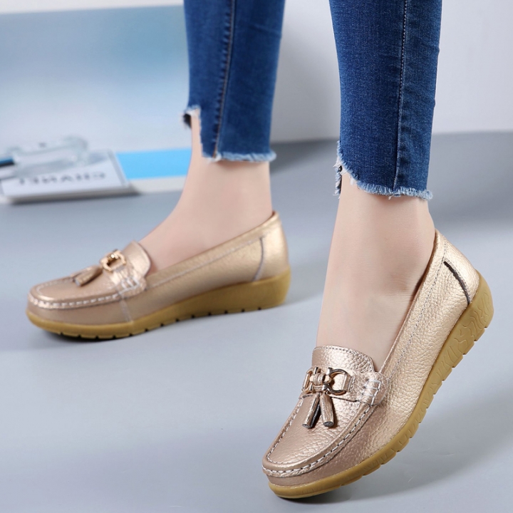 Women Genuine Leather Shoes Plus Size Comfortable Peas Shoes Loafers Flatform Non-slip Leisure Shoes