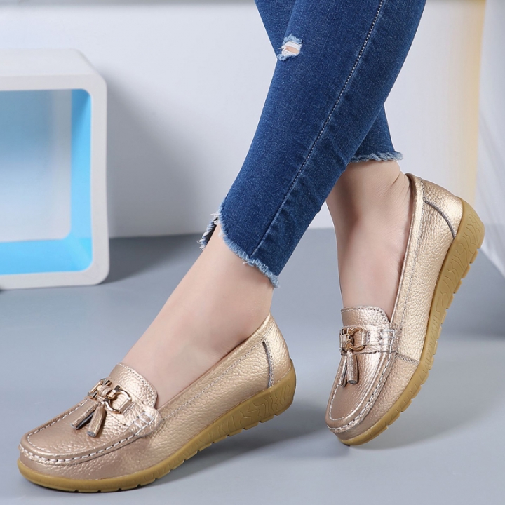 Women Genuine Leather Shoes Plus Size Comfortable Peas Shoes Loafers Flatform Non-slip Leisure Shoes