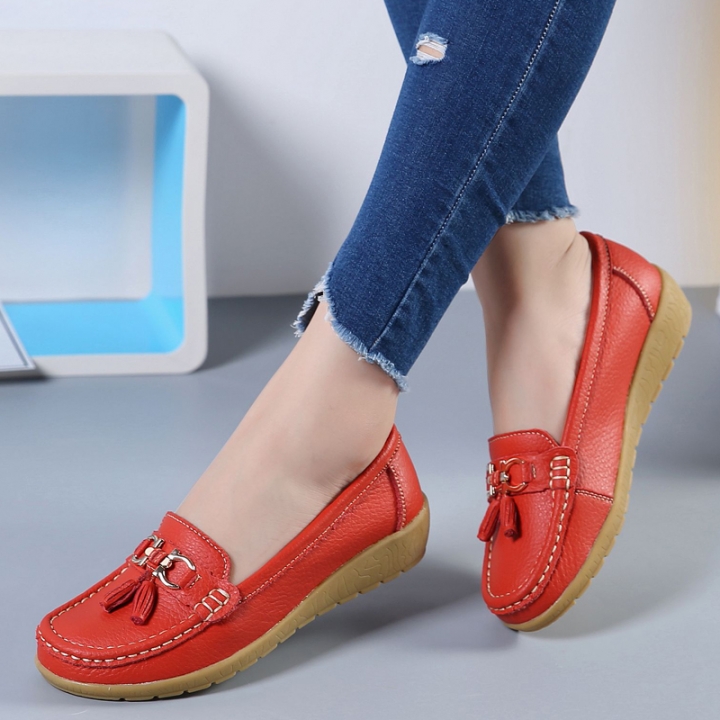 Women Genuine Leather Shoes Plus Size Comfortable Peas Shoes Loafers Flatform Non-slip Leisure Shoes
