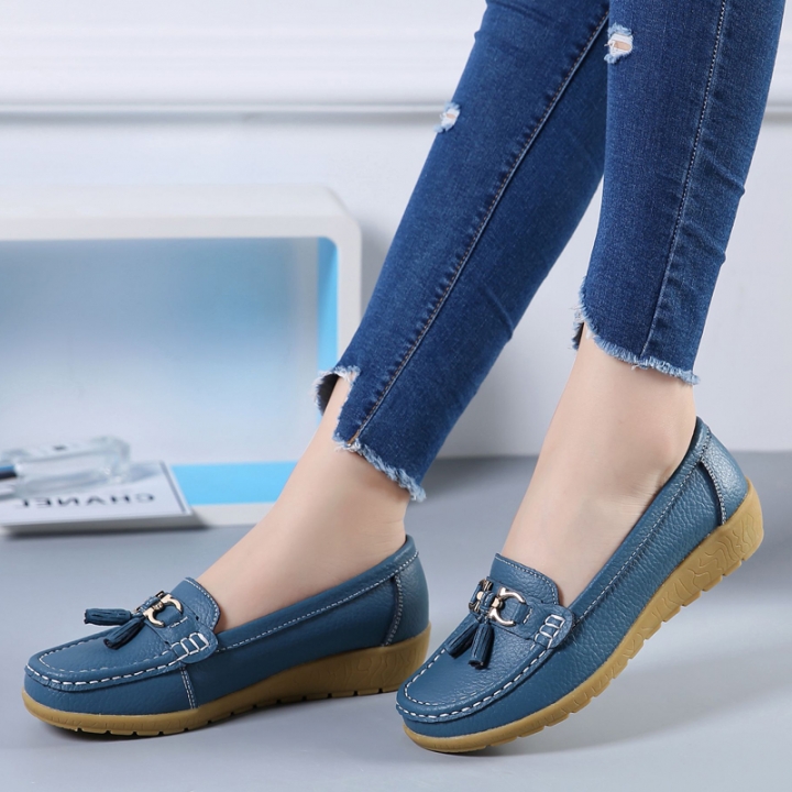 Women Genuine Leather Shoes Plus Size Comfortable Peas Shoes Loafers Flatform Non-slip Leisure Shoes