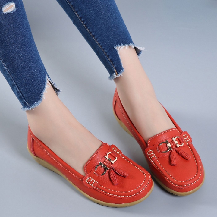 Women Genuine Leather Shoes Plus Size Comfortable Peas Shoes Loafers Flatform Non-slip Leisure Shoes