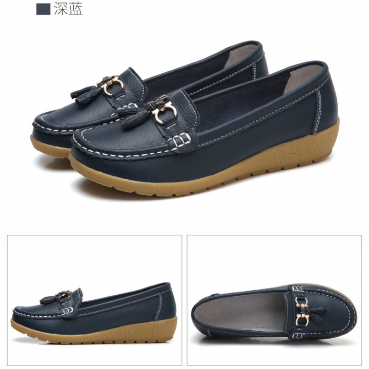 Women Genuine Leather Shoes Plus Size Comfortable Peas Shoes Loafers Flatform Non-slip Leisure Shoes