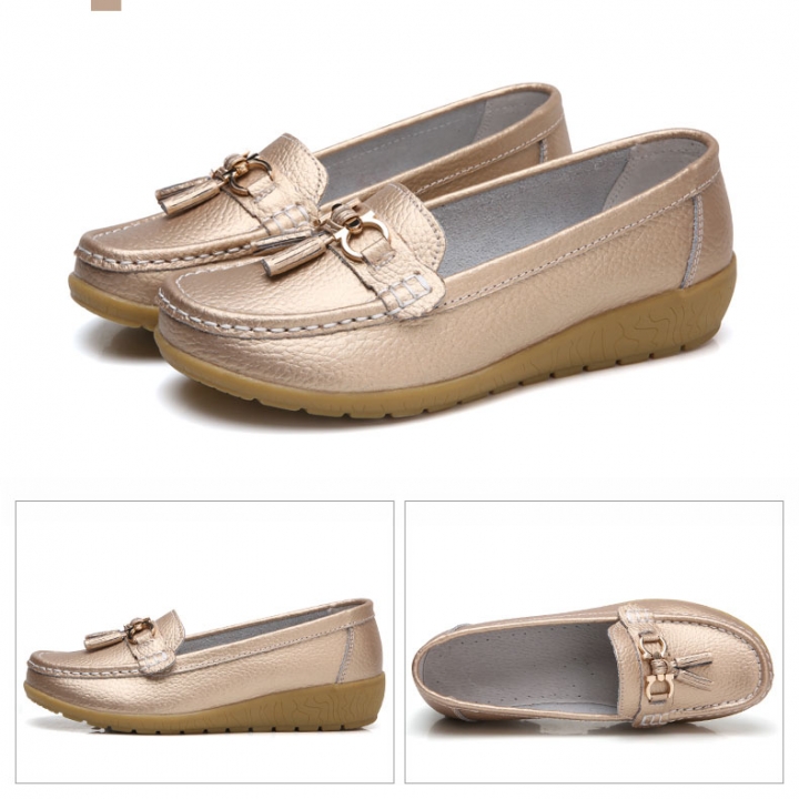 Women Genuine Leather Shoes Plus Size Comfortable Peas Shoes Loafers Flatform Non-slip Leisure Shoes