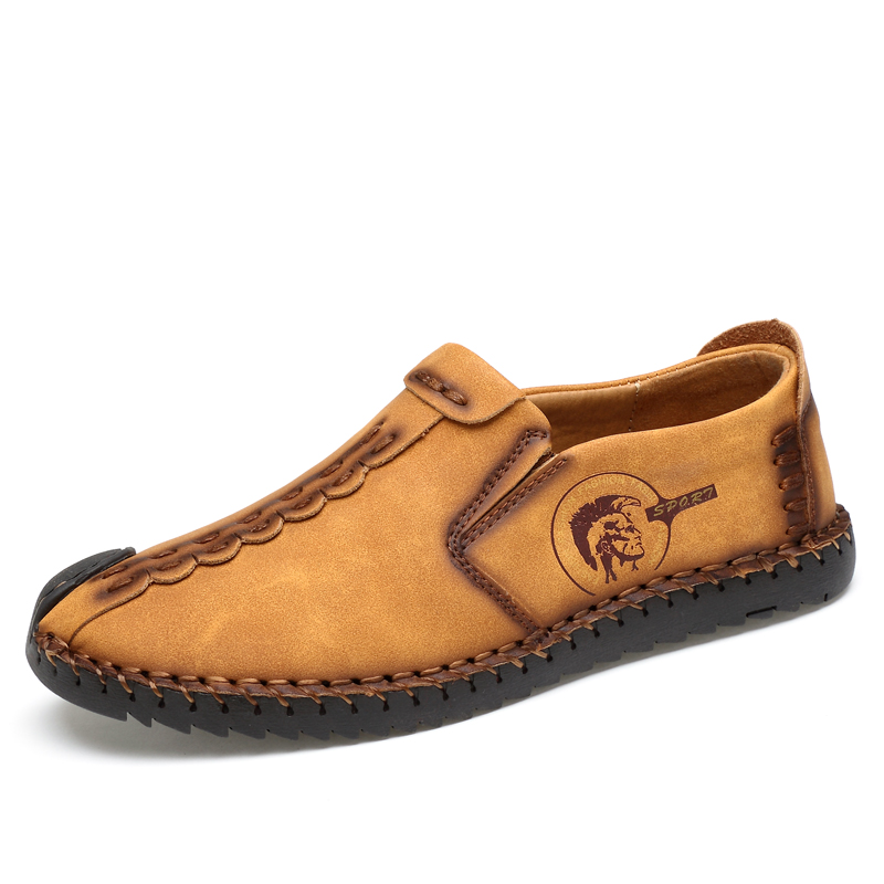 Men Handmade Leisure Leather Shoes Comfortable Rubber Sole Shoes Non-slip Plus Size Work Shoes