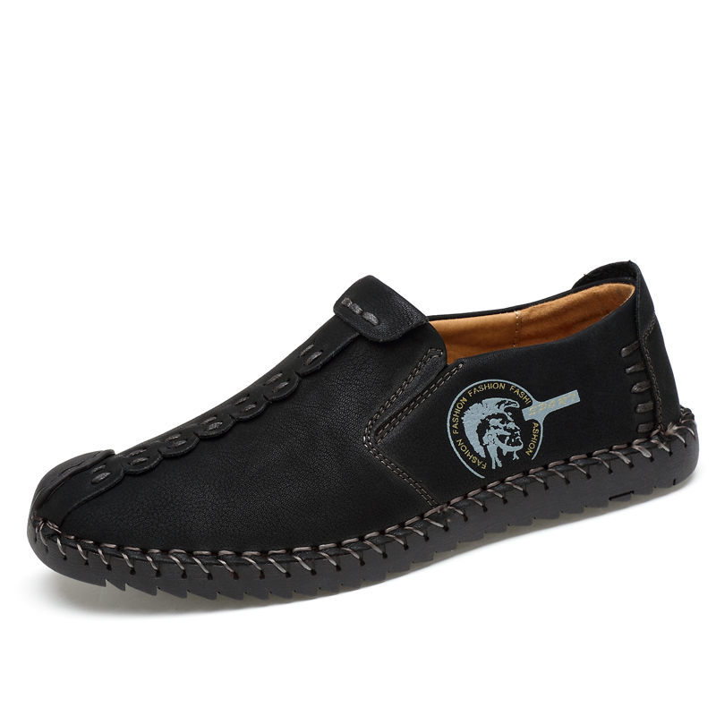 Men Handmade Leisure Leather Shoes Comfortable Rubber Sole Shoes Non-slip Plus Size Work Shoes