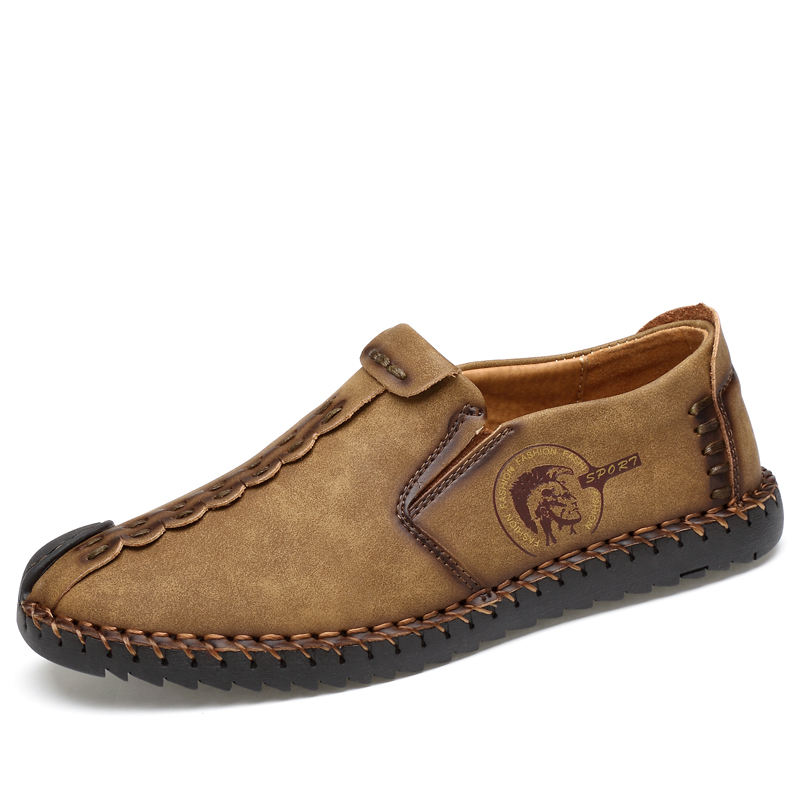 Men Handmade Leisure Leather Shoes Comfortable Rubber Sole Shoes Non-slip Plus Size Work Shoes