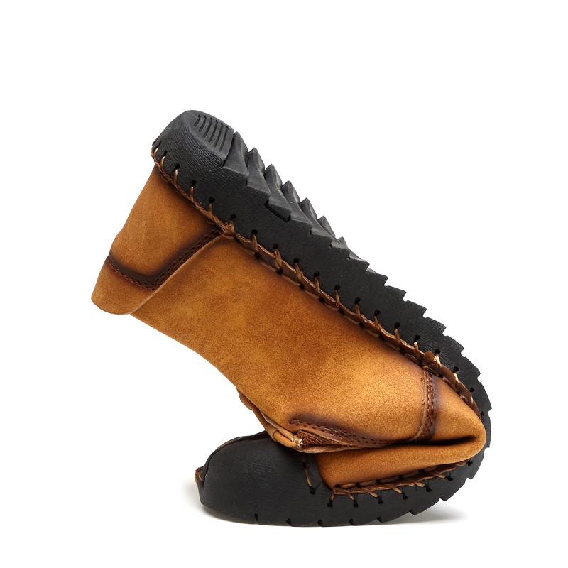 Men Handmade Leisure Leather Shoes Comfortable Rubber Sole Shoes Non-slip Plus Size Work Shoes