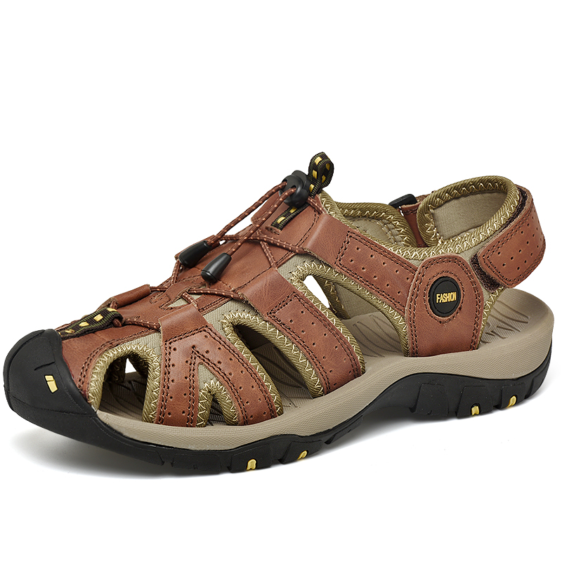 Men High Quality Genuine Leather Beach Sandals Non-slip Outdoor Trekking Shoes Plus Size Sandals