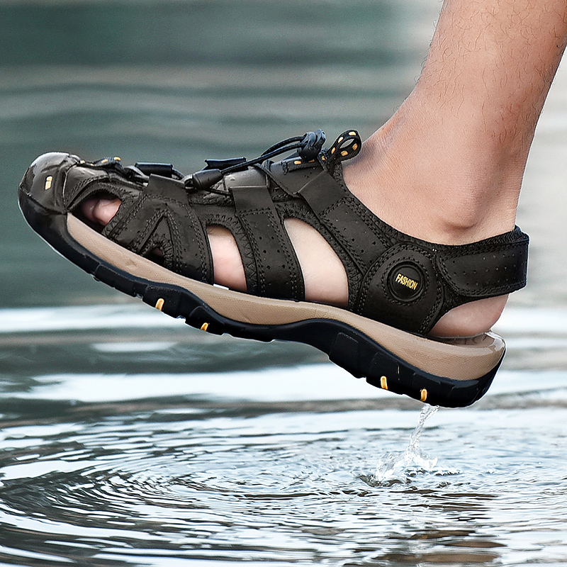 Men High Quality Genuine Leather Beach Sandals Non-slip Outdoor Trekking Shoes Plus Size Sandals