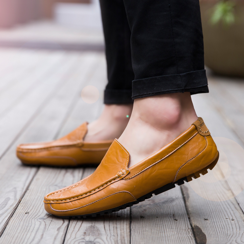 Men Genuine Leather Formal Shoes Casual Work Loafers Comfortable Breathable Peas Shoes