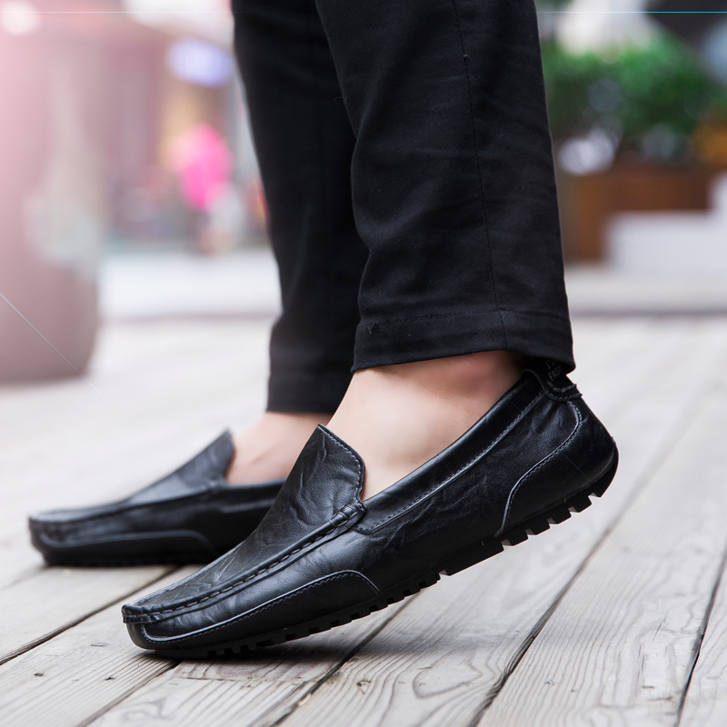 Men Genuine Leather Formal Shoes Casual Work Loafers Comfortable Breathable Peas Shoes