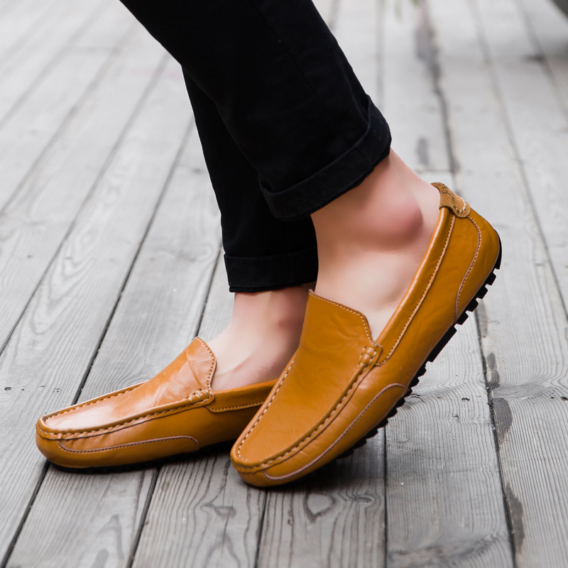 Men Genuine Leather Formal Shoes Casual Work Loafers Comfortable Breathable Peas Shoes