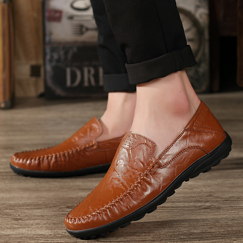 Men Leisure Leather Peas Shoes Plus Size Casual Work Shoes Formal Soft Wearable Loafers Shoes