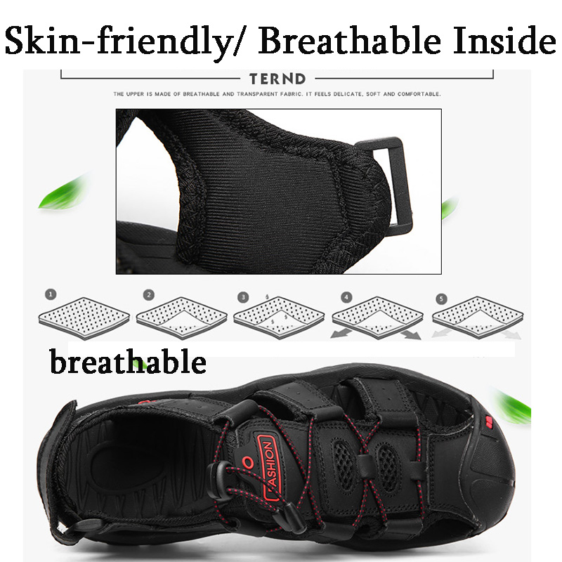 Casual Men Leather Sandals Plus Size Breathable Beach Slippers Outdoor Climbing Shoes Sandals