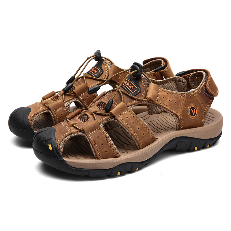 Casual Men Leather Sandals Plus Size Breathable Beach Slippers Outdoor Climbing Shoes Sandals