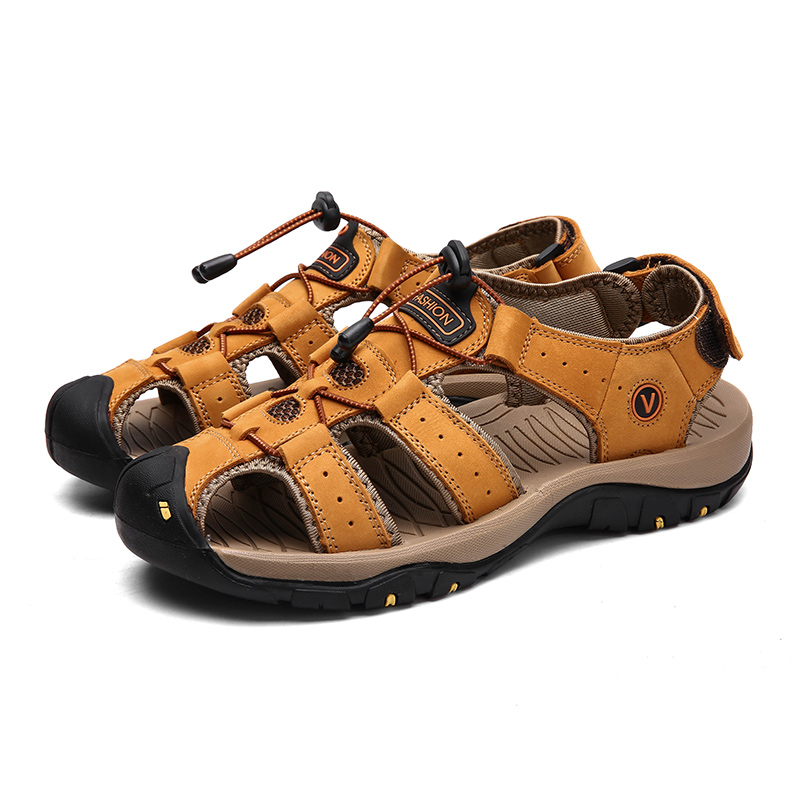 Casual Men Leather Sandals Plus Size Breathable Beach Slippers Outdoor Climbing Shoes Sandals