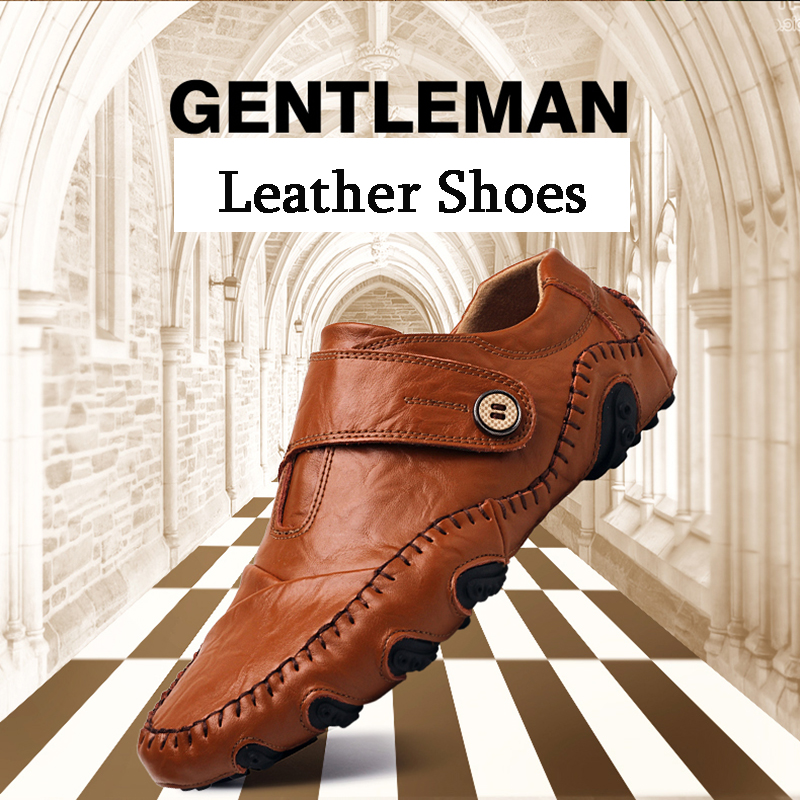Men Genuine Leather Shoes Casual Work Shoes Non-slip Driving Loafers Plus Size Leisure Shoes