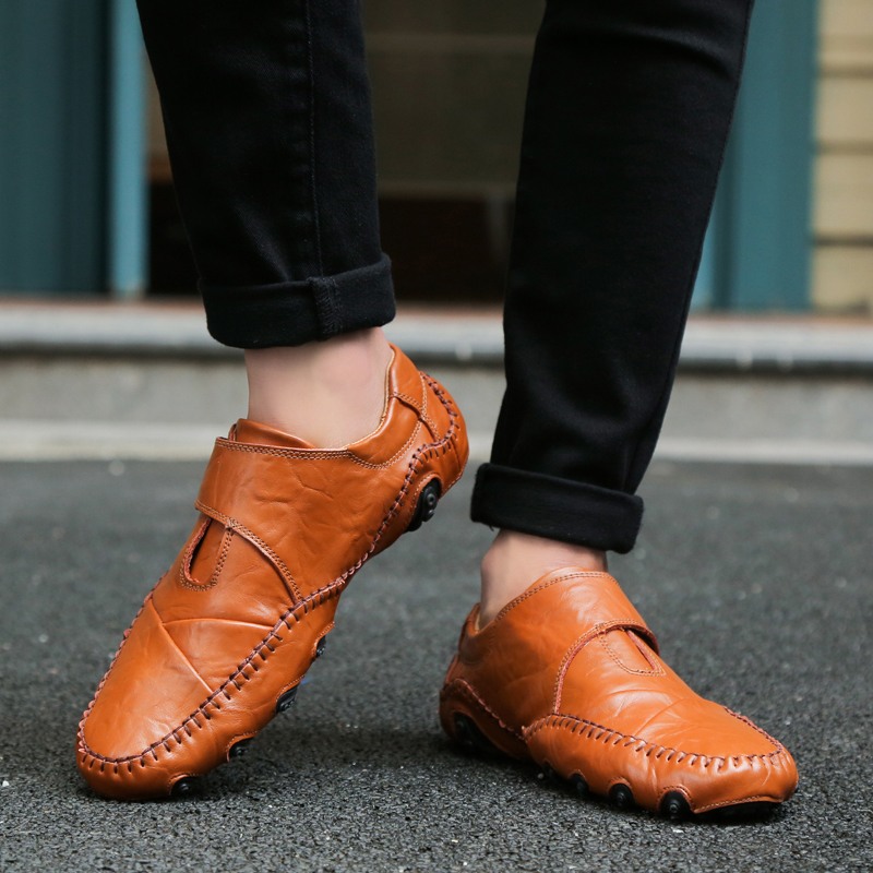 Men Genuine Leather Shoes Casual Work Shoes Non-slip Driving Loafers Plus Size Leisure Shoes