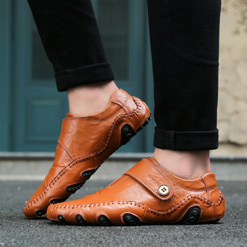 Men Genuine Leather Shoes Casual Work Shoes Non-slip Driving Loafers Plus Size Leisure Shoes