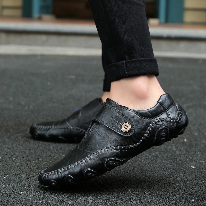 Men Genuine Leather Shoes Casual Work Shoes Non-slip Driving Loafers Plus Size Leisure Shoes