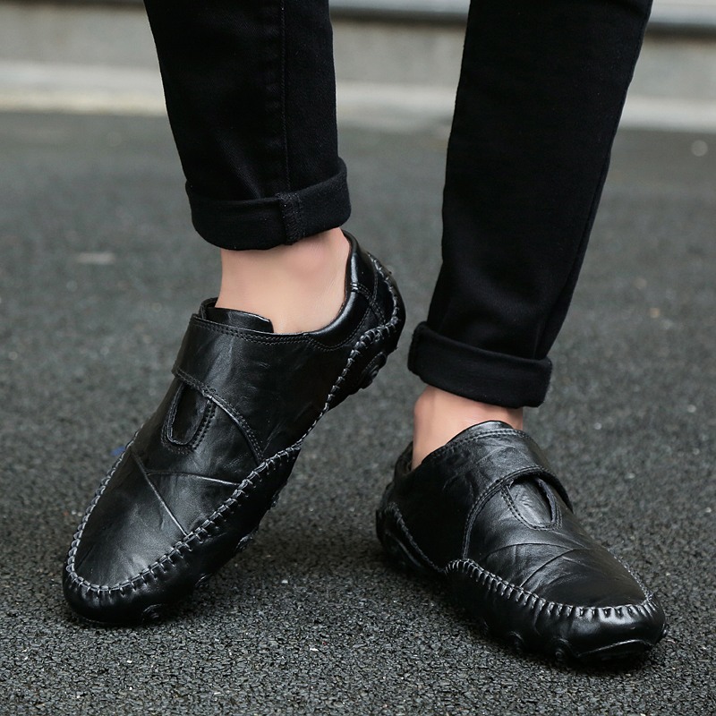 Men Genuine Leather Shoes Casual Work Shoes Non-slip Driving Loafers Plus Size Leisure Shoes