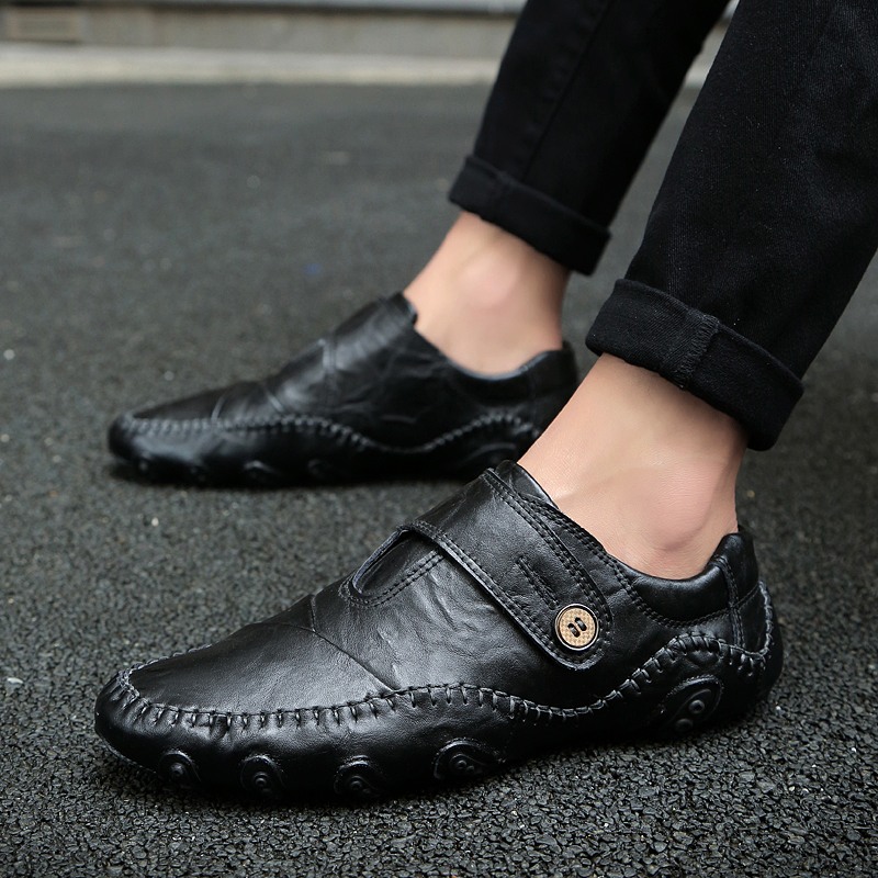 Men Genuine Leather Shoes Casual Work Shoes Non-slip Driving Loafers Plus Size Leisure Shoes