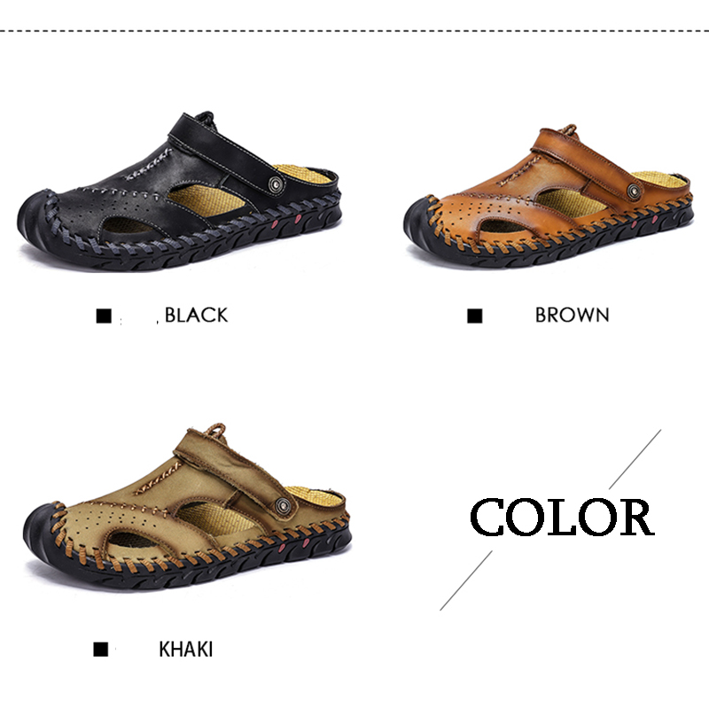 Men Genuine Leather Sandals Casual Walking Beach Sandal Leisure Outdoor Breathable Slipper Plus Size