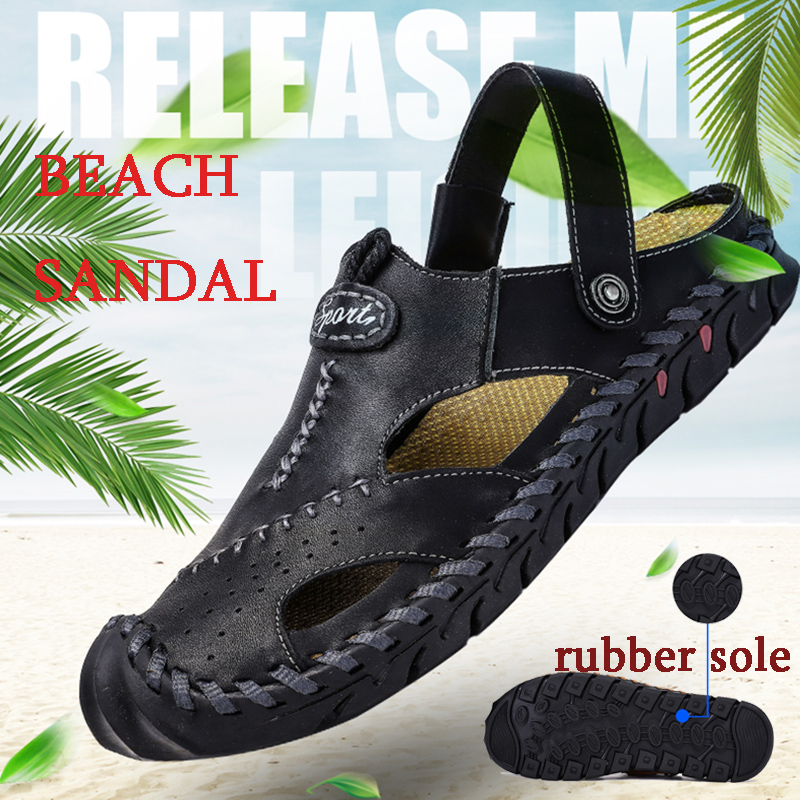 Men Genuine Leather Sandals Casual Walking Beach Sandal Leisure Outdoor Breathable Slipper Plus Size