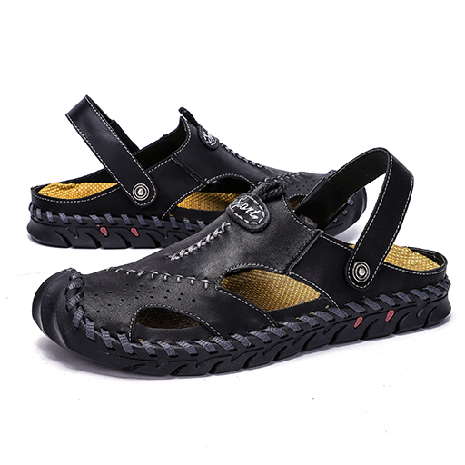 Men Genuine Leather Sandals Casual Walking Beach Sandal Leisure Outdoor Breathable Slipper Plus Size