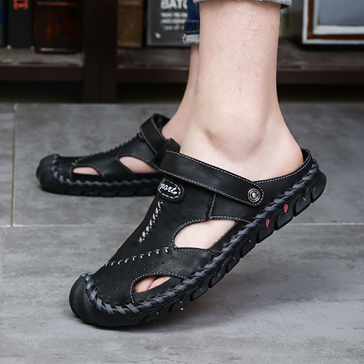 Men Genuine Leather Sandals Casual Walking Beach Sandal Leisure Outdoor Breathable Slipper Plus Size