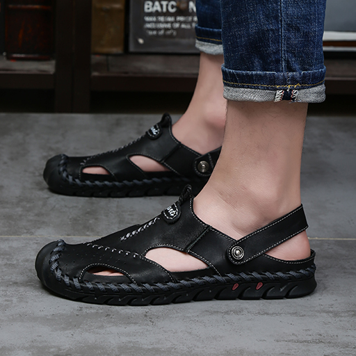 Men Genuine Leather Sandals Casual Walking Beach Sandal Leisure Outdoor Breathable Slipper Plus Size