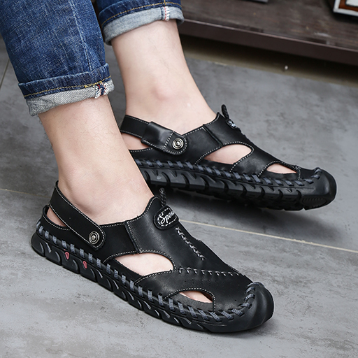 Men Genuine Leather Sandals Casual Walking Beach Sandal Leisure Outdoor Breathable Slipper Plus Size