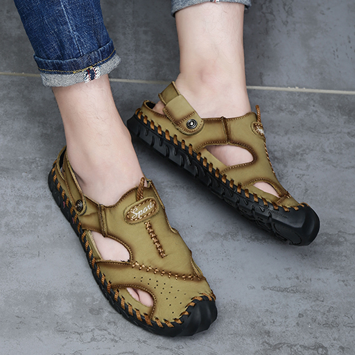 Men Genuine Leather Sandals Casual Walking Beach Sandal Leisure Outdoor Breathable Slipper Plus Size