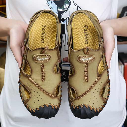 Men Genuine Leather Sandals Casual Walking Beach Sandal Leisure Outdoor Breathable Slipper Plus Size