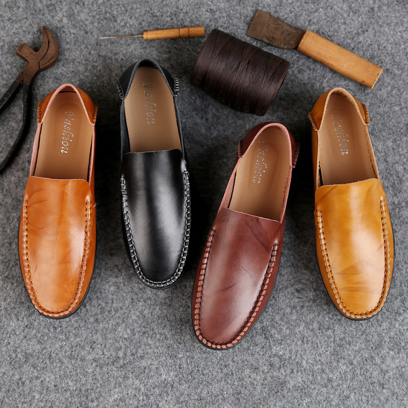Men Leisure Leather Peas Shoes Plus Size Casual Handmade Shoes Formal Soft Wearable Loafers Shoes