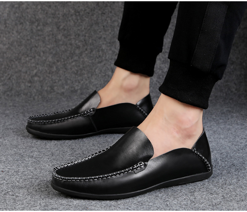 Men Leisure Leather Peas Shoes Plus Size Casual Handmade Shoes Formal Soft Wearable Loafers Shoes