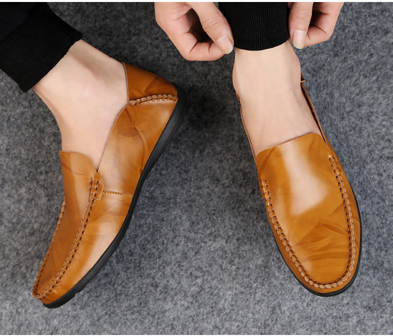 Men Leisure Leather Peas Shoes Plus Size Casual Handmade Shoes Formal Soft Wearable Loafers Shoes