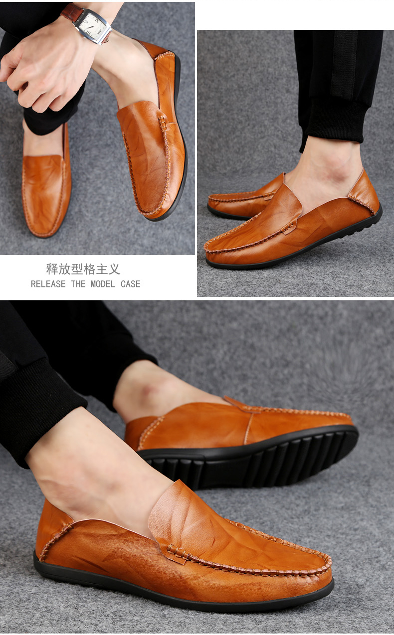 Men Leisure Leather Peas Shoes Plus Size Casual Handmade Shoes Formal Soft Wearable Loafers Shoes